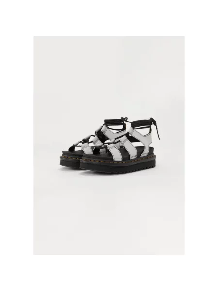 Trampki Dr. Martens skórzane w paski z paskiem szare