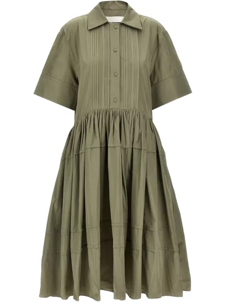 Rochie tip cămașă Jil Sander plisată de costum verde