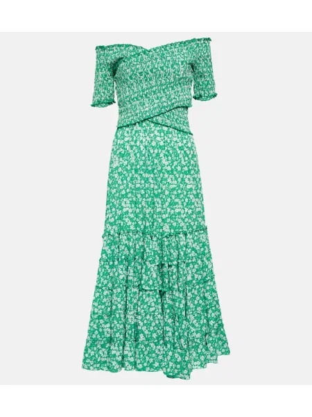 Rochie midi Poupette St Barth cu model floral până la genunchi de costum albastru
