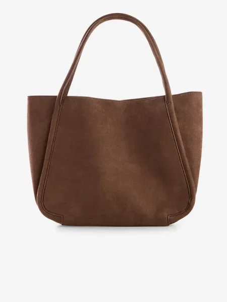 Torebka typu shopper z imitacji skóry welurowej brązowa