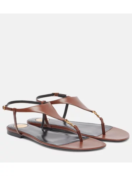 Chiloți tanga Saint Laurent din piele maro