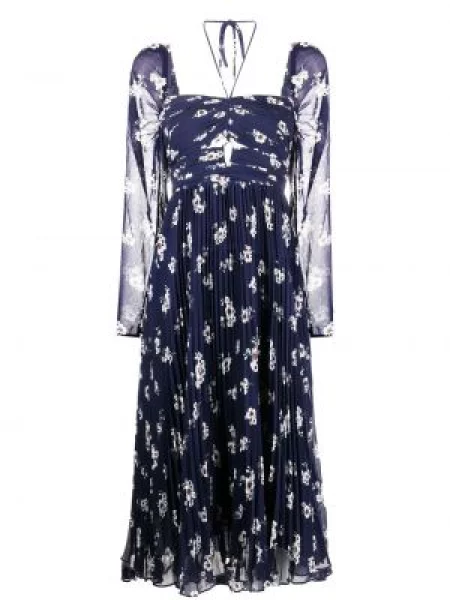 Rochie midi Self-portrait cu imagine plisată până la genunchi albastru