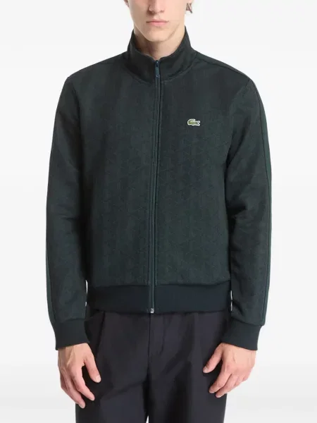 Hanorac cu fermoar Lacoste din jacard verde