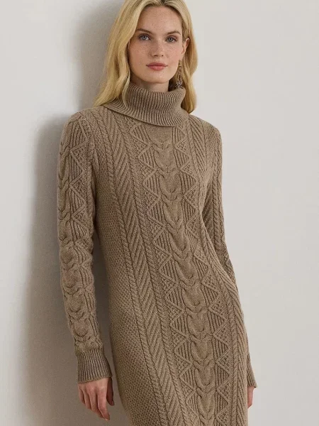 Šaty s příměsí vlny Lauren Ralph Lauren mini béžová