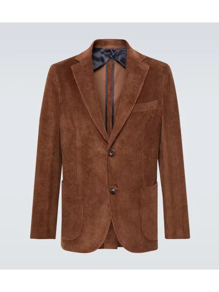 Blazer Incotex iz rebrastega žameta rjava