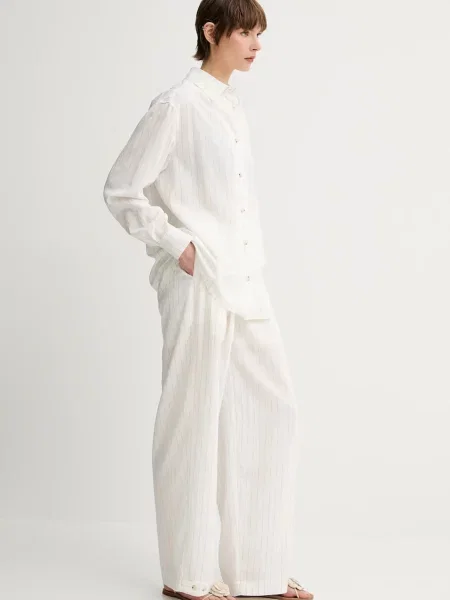 Nanushka spodnie JENCI szerokie high waist beżowy