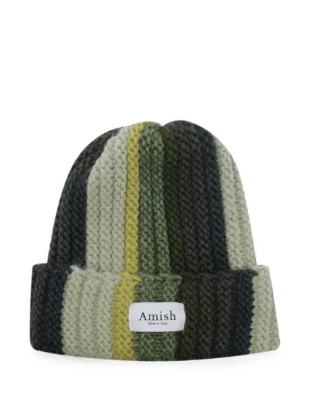 Căciulă Amish cu dungi tricotate chunky verde