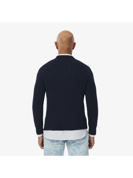 Lacoste Sweter Warkoczowy granatowy