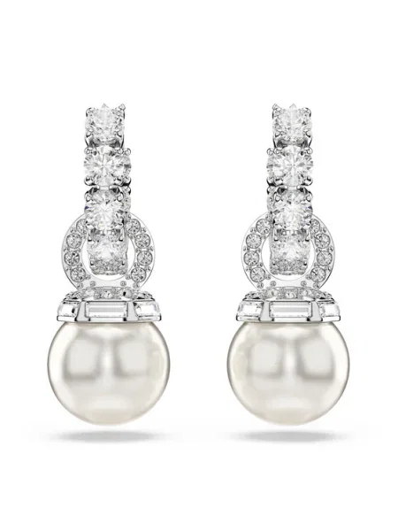 Swarovski Fülbevalók ezüst / átlátszó / gyöngyház-fehér fehér