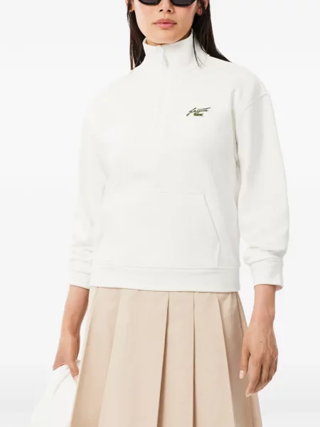 Hanorac cu fermoar Lacoste cu autograf alb