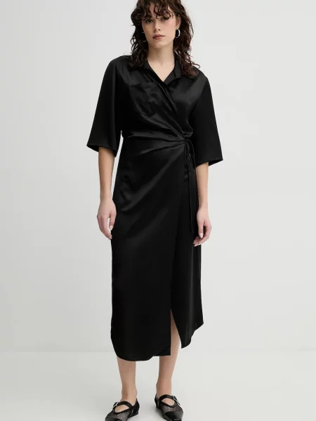 Nanushka rochie LAIS midi evazati negru