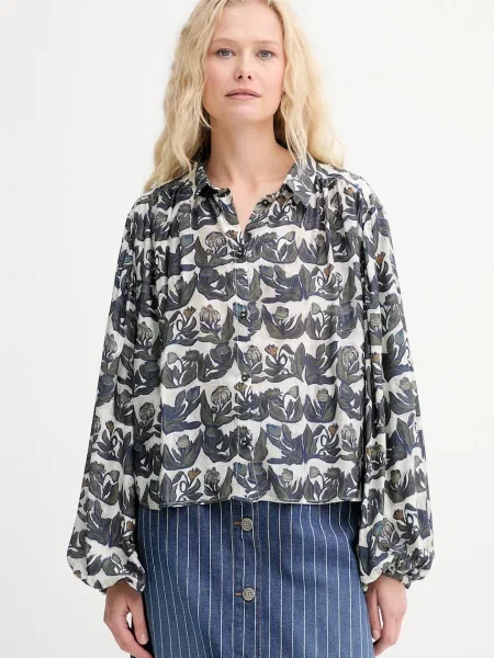 MUNTHE cămașă din amestec de mătase LYNX cu guler clasic relaxed albastru