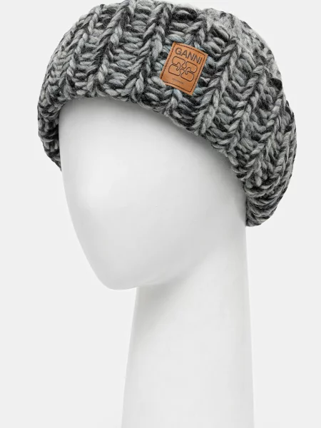 GANNI căciulă de lână Graphic Wool Hand Knit gri