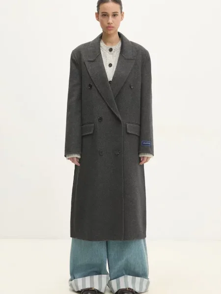 Μάλλινο παλτό Sporty & Rich Double Faced DB Cashmere γκρι