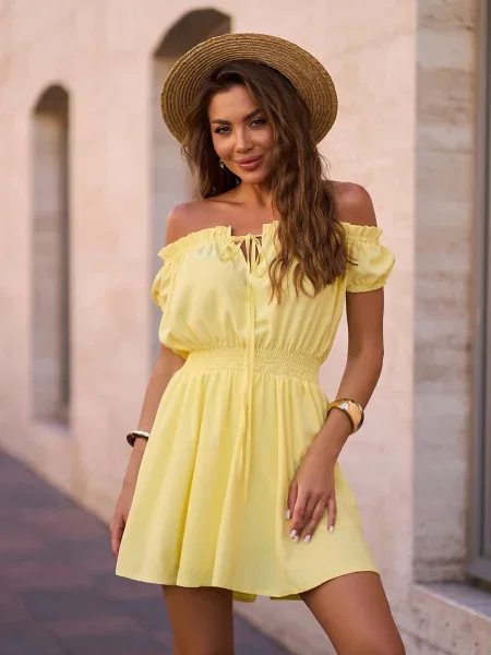 Сукня міні ISSA Plus комбінований верх жовтий