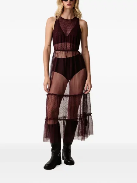 Rochie midi Allsaints cu volane roșu