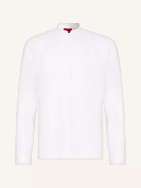 Hugo Lněná Košile Elvory Slim Fit Se Stojáčkem bílá