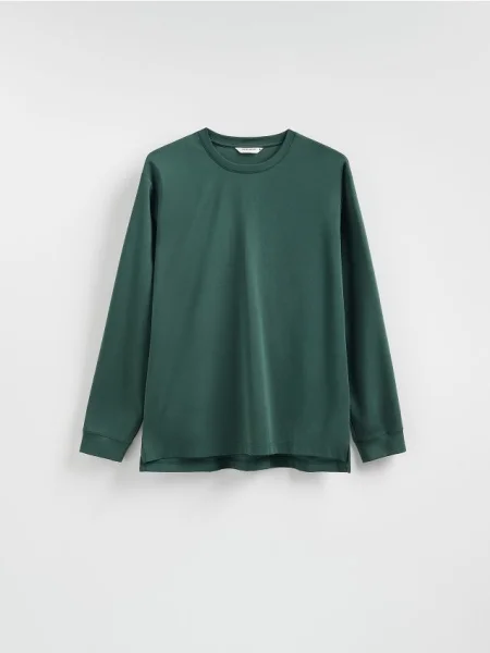 Reserved Tricou cu mânecă lungă din amestec de verde-deschis verde