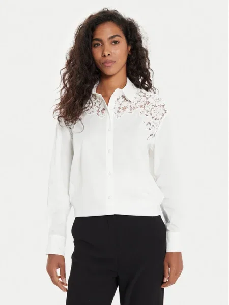 Риза Morgan CGRAP дамска бежово със стандартна кройка с класическа яка CGRAP бяло