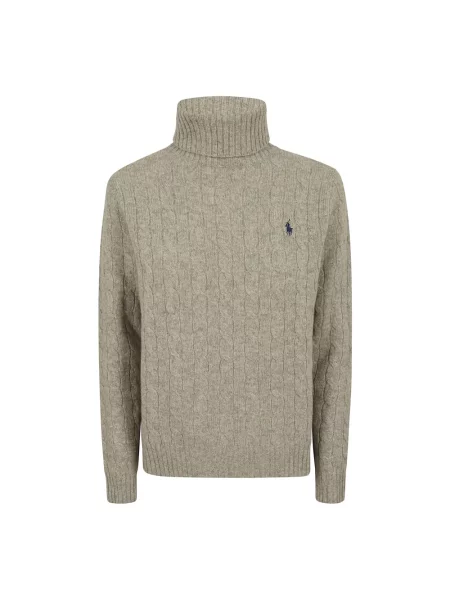 Polo Ralph Lauren sweter wełniany szary lekki z golfem beżowy