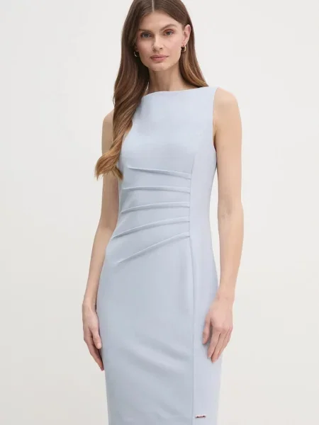 Рокля Calvin Klein къса с кройка по тялото синьо