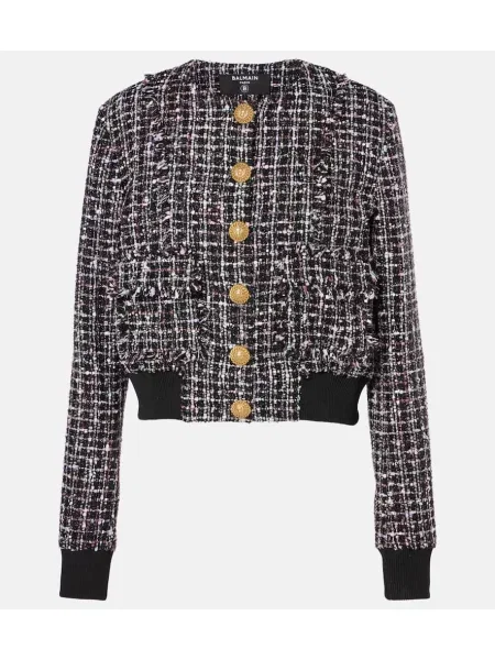 Geacă bomber Balmain din tweed negru