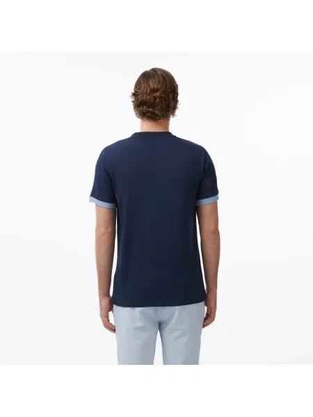 Lacoste T-Shirt Z Okrągłym Dekoltem Z Blokadą Koloru Regular Fit granatowy