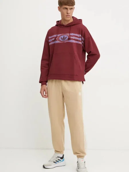 Adidas Originals bluza bordowy z kapturem z nadrukiem