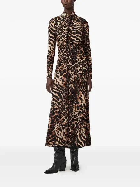 Rochie midi Allsaints cu model leopard până la genunchi de costum maro