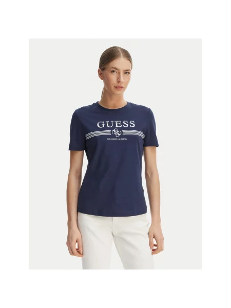 Guess Marškinėliai Tamsiai Regular Fit mėlyna