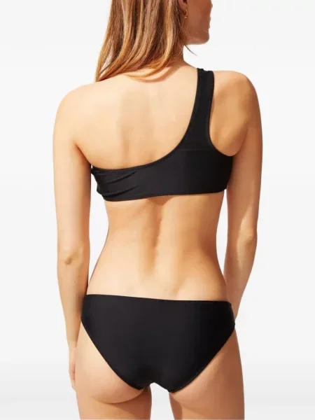 Bikini Solid & Striped cu dungi cu un umăr gol negru
