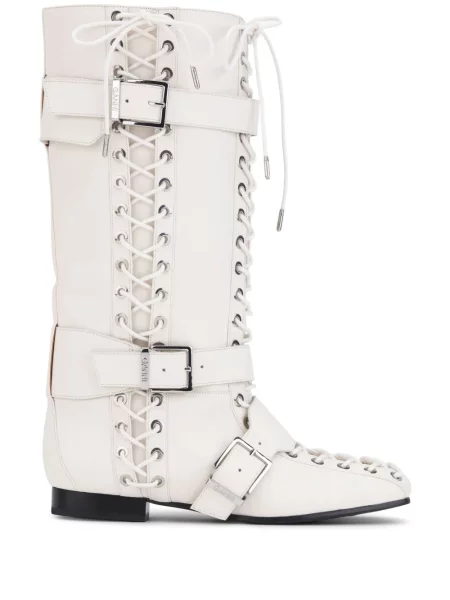 Botine Ganni cu șireturi din dantelă alb