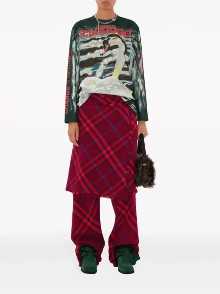Vilnonės pledinės kelnės Burberry raudona