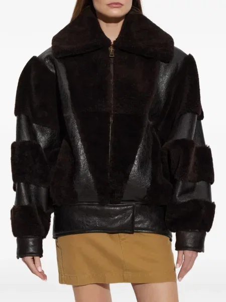 Geacă Balenciaga cu guler înalt maro