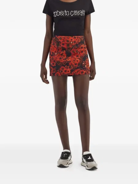 Fusta mini Roberto Cavalli cu model floral cu imagine roșu