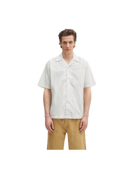 Norse Projects koszula Mads Poplin Stripe SS relaxed z kołnierzykiem klasycznym biały