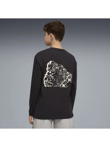PUMA Młodzieżowa luźna koszulka z długim rękawem MID Odzież czarny