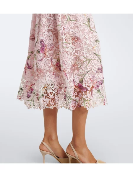 Rochie de cocktail Oscar De La Renta cu model floral din dantelă roz