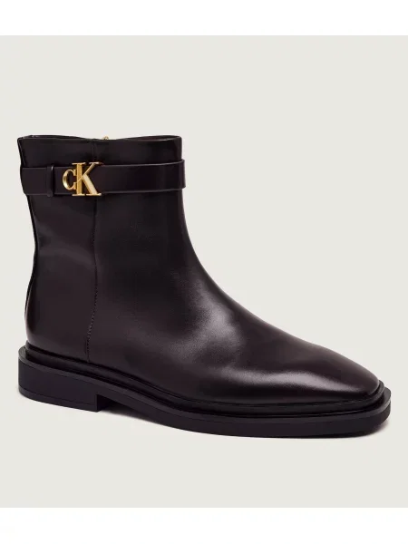 Calvin Klein Bőr magassarkú bokacsizma Square fekete