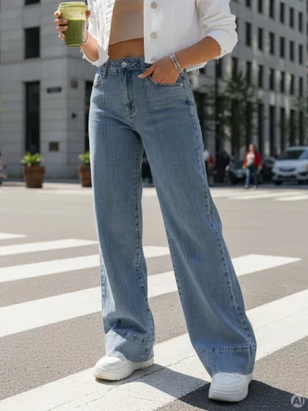 Jeansy wide leg z szeroką nogawką Dstreet niebieskie