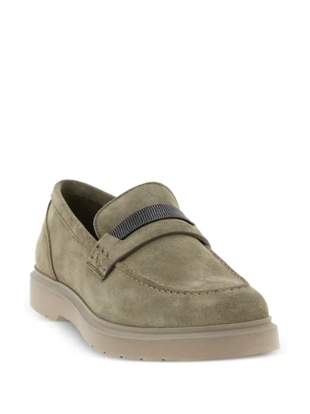 Pantofi loafer Brunello Cucinelli din piele de căprioară verde