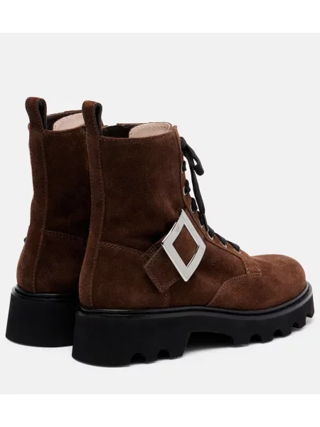 Cizme scurte Roger Vivier cu șireturi din piele de căprioară maro