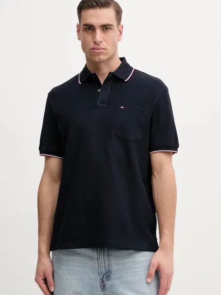 Bombažen polo Tommy Hilfiger mornarsko modra