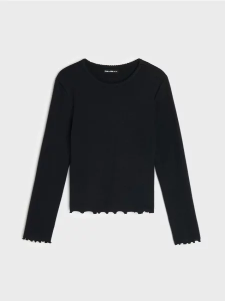 Sinsay halenka s dlouhým rukávem a ozdobným volánem černá