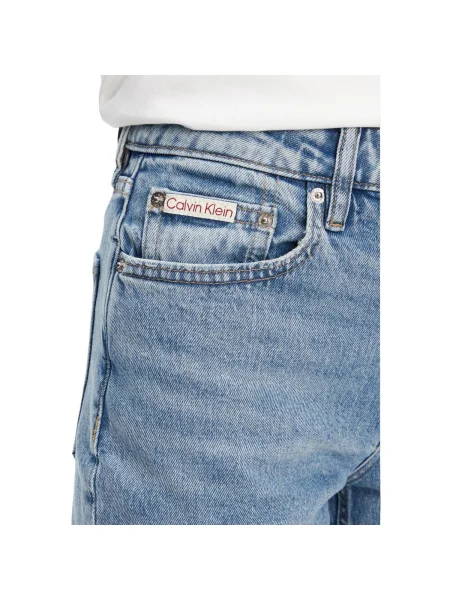 Blugi drepți Calvin Klein Jeans cu talie înaltă alb
