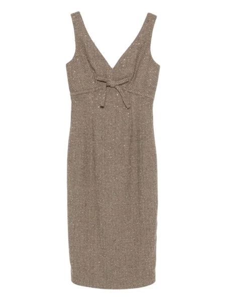 Sukienka midi Ermanno Firenze z kokardką do kolan garniturowa brązowa