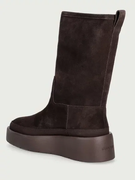 Calvin Klein botki zamszowe FLATFORM MID BOOT SUEDE WL brązowe