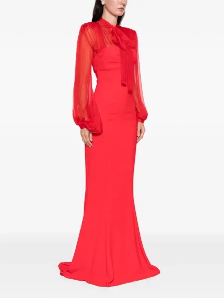 Rochie maxi Silk Love & Lace de mătase lungă de costum roșu