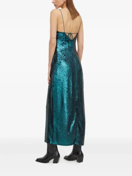 Rochie midi Samsøe Samsøe cu paiete până la genunchi de costum verde
