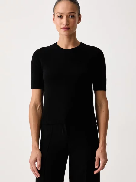 United Colors of Benetton pulover cu mânecă scurtă pentru femei din lână negru